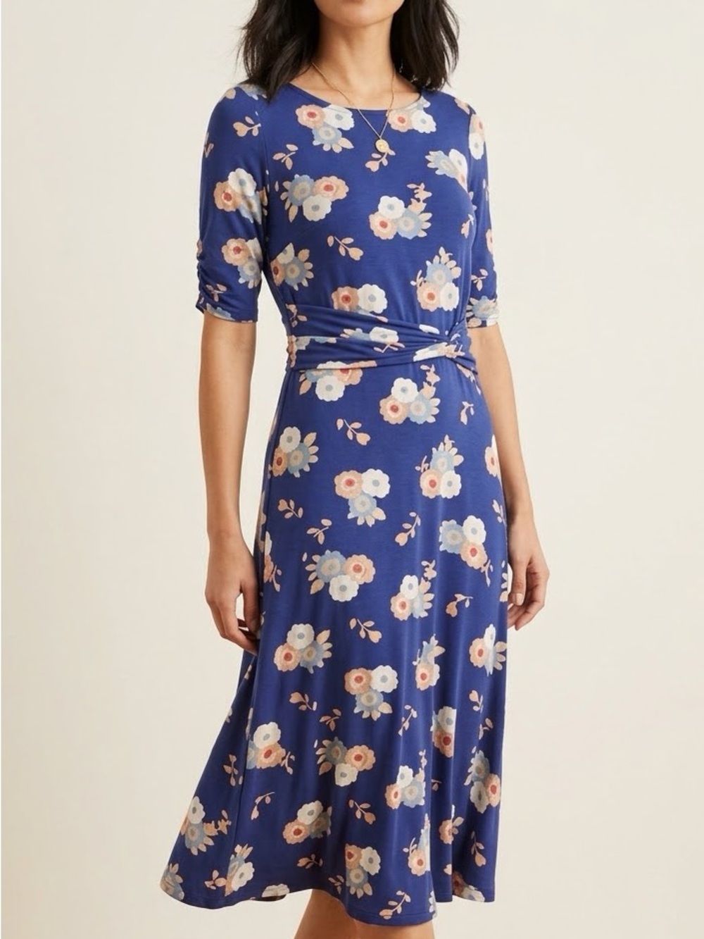 Boden Navy Blue Floral Midi Dress